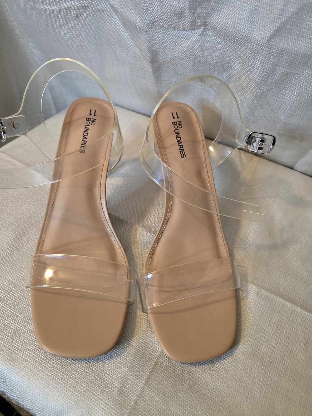 No Boundaries Nude Clear Strap Sandals. High Heals